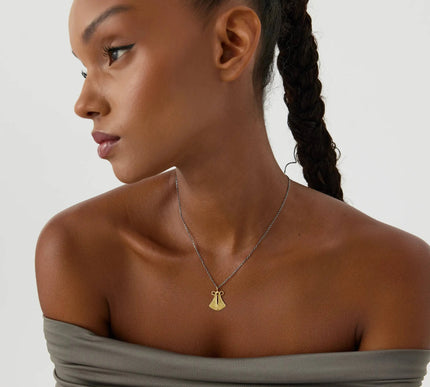 Ancient Cloak Sword Pendant Necklace, 18K Gold-Plated Oxidized Sterling Silver - Dabas Minimalist