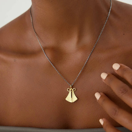 Ancient Cloak Sword Pendant Necklace, 18K Gold-Plated Oxidized Sterling Silver - Dabas Minimalist