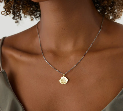 Ancient Mandala Lotus Flower Pendant Necklace, 18K Gold-Plated Oxidized Sterling Silver - Dabas Minimalist
