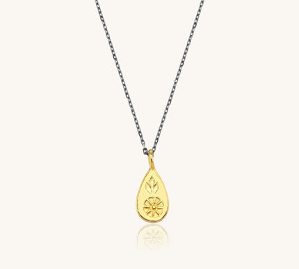 Ancient Sword Flower Necklace, 18K Gold-Plated Oxidized Sterling Silver - Dabas Minimalist