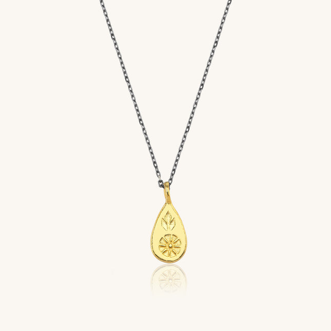 Ancient Sword Flower Necklace, 18K Gold-Plated Oxidized Sterling Silver - Dabas Minimalist