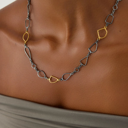 Ancient Design Chain Necklace, 18K Gold-Plated Oxidized Sterling Silver - Dabas Minimalist