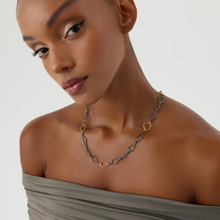 Ancient Design Chain Necklace, 18K Gold-Plated Oxidized Sterling Silver - Dabas Minimalist
