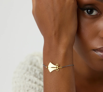 Ancient Cloak Sword Bracelet, 18K Gold-Plated Oxidized Sterling Silver - Dabas Minimalist