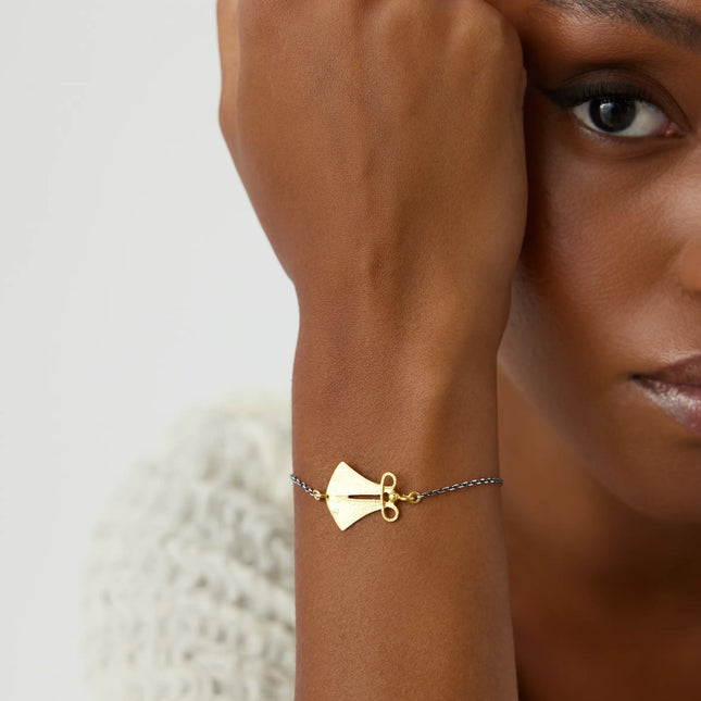 Ancient Cloak Sword Bracelet, 18K Gold-Plated Oxidized Sterling Silver - Dabas Minimalist