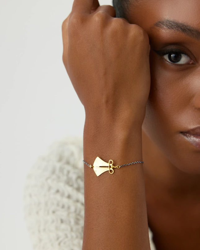 Ancient Cloak Sword Bracelet, 18K Gold-Plated Oxidized Sterling Silver - Dabas Minimalist