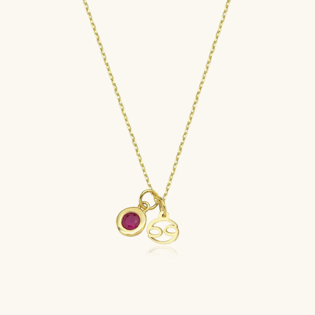 Zodiac Necklace with Birthstone Charm, 18K Gold-Plated Sterling Silver - Dabas Minimalist