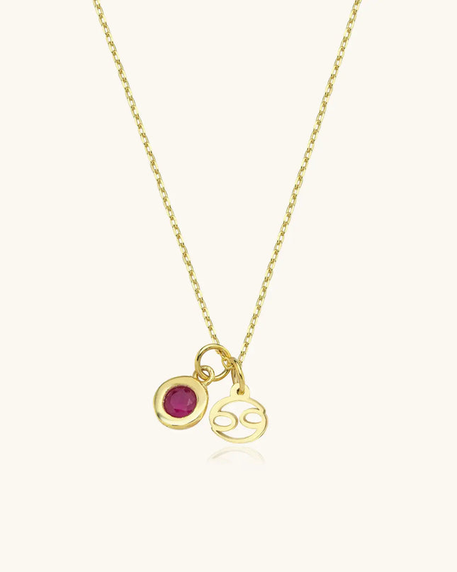 Zodiac Necklace with Birthstone Charm, 18K Gold-Plated Sterling Silver - Dabas Minimalist