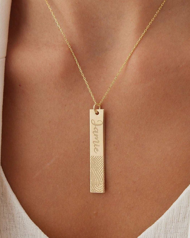 Personalized Fingerprint Bar Necklace Dabas Minimalist