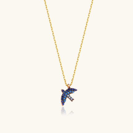 Dove Bird Necklace with Colorful CZ Stones, 18K Gold-Plated Sterling Silver - Dabas Minimalist