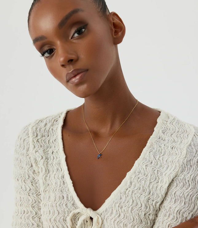Dove Bird Necklace with Colorful CZ Stones, 18K Gold-Plated Sterling Silver - Dabas Minimalist