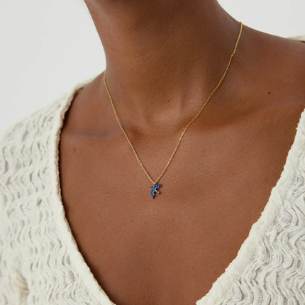 Dove Bird Necklace with Colorful CZ Stones, 18K Gold-Plated Sterling Silver - Dabas Minimalist