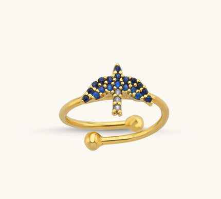 Dove Bird Ring with CZ Colorful Stones - 18K Gold-Plated Sterling Silver - Dabas Minimalist