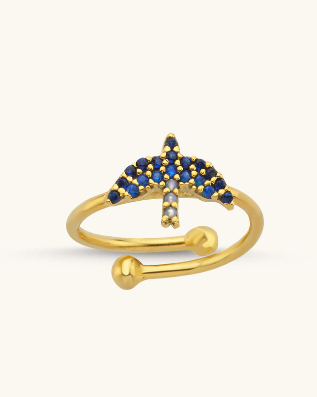 Dove Bird Ring with CZ Colorful Stones - 18K Gold-Plated Sterling Silver - Dabas Minimalist