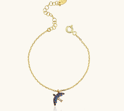 Dove Bird Bracelet with CZ Colorful Stones, 18K Gold-Plated Sterling Silver - Dabas Minimalist