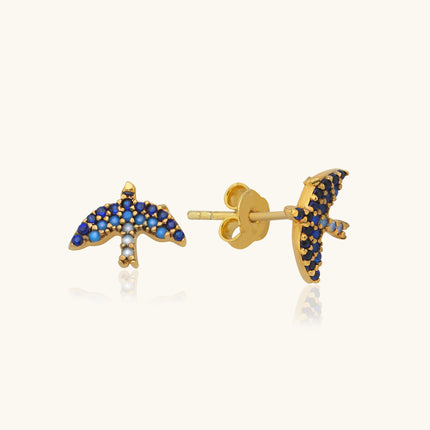 Dove Bird Stud Earrings with CZ Colorful Stones, 18K Gold-Plated Sterling Silver - Dabas Minimalist