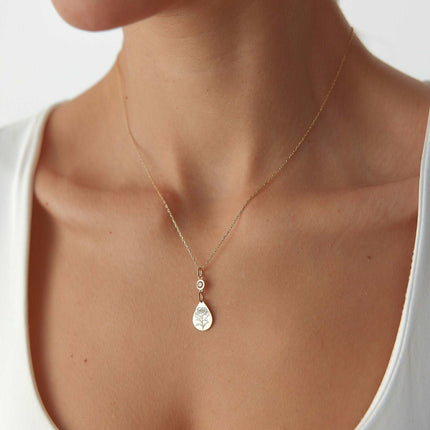Birth Flower Teardrop Necklace – 18K Gold-Plated Sterling Silver - Dabas Minimalist