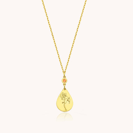 Birth Flower Teardrop Necklace – 18K Gold-Plated Sterling Silver - Dabas Minimalist