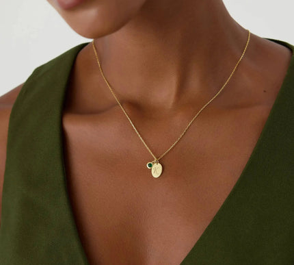 Initial Birthstone Necklace – 18K Gold-Plated Oval Pendant with Birthstone Charm - Dabas Minimalist