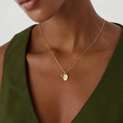 Initial Birthstone Necklace – 18K Gold-Plated Oval Pendant with Birthstone Charm - Dabas Minimalist