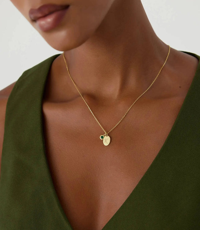 Initial Birthstone Necklace – 18K Gold-Plated Oval Pendant with Birthstone Charm - Dabas Minimalist