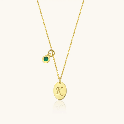 Initial Birthstone Necklace – 18K Gold-Plated Oval Pendant with Birthstone Charm - Dabas Minimalist