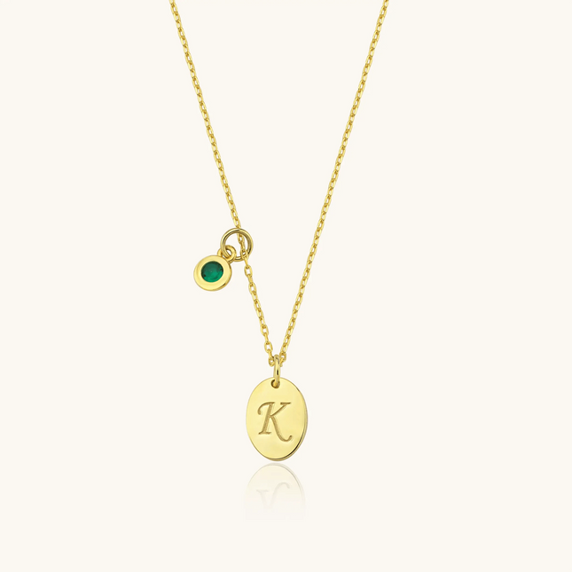 Initial Birthstone Necklace – 18K Gold-Plated Oval Pendant with Birthstone Charm - Dabas Minimalist