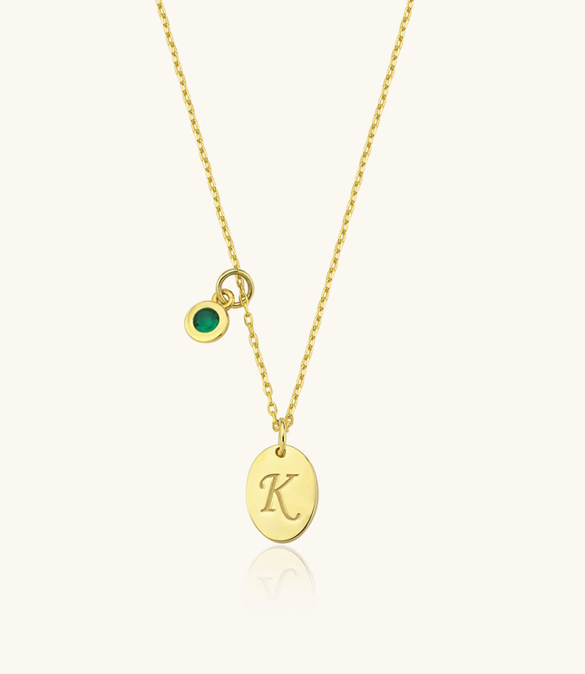 Initial Birthstone Necklace – 18K Gold-Plated Oval Pendant with Birthstone Charm - Dabas Minimalist
