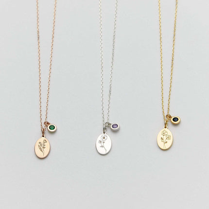 Oval Birth Flower Necklace - 18K Gold-Plated Minimalist Jewelry - Dabas Minimalist