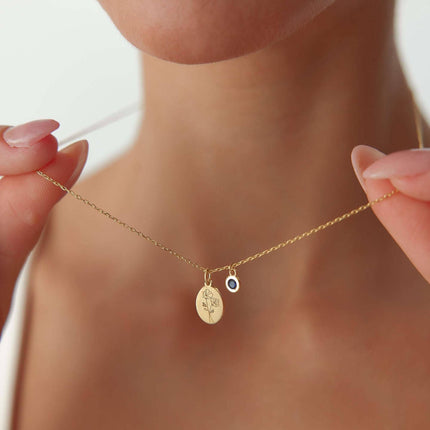 Oval Birth Flower Necklace - 18K Gold-Plated Minimalist Jewelry - Dabas Minimalist