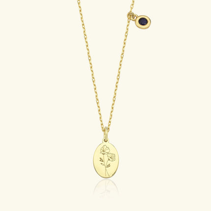 Oval Birth Flower Necklace - 18K Gold-Plated Minimalist Jewelry - Dabas Minimalist