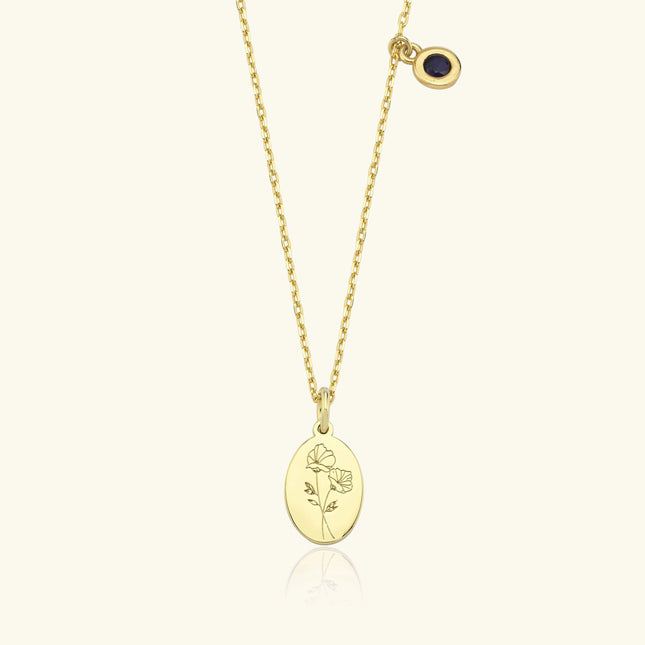 Oval Birth Flower Necklace - 18K Gold-Plated Minimalist Jewelry - Dabas Minimalist