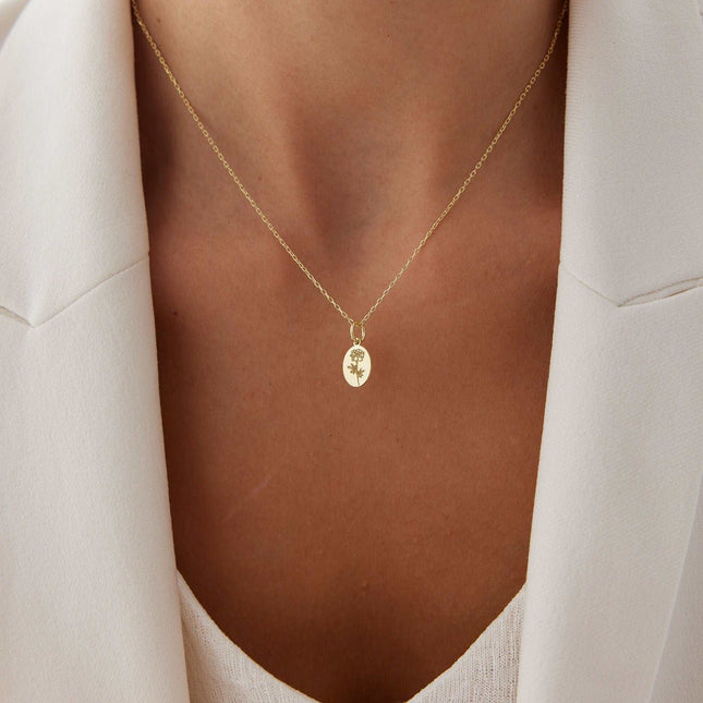 Tiny Birth Flower Necklace – 18K Gold-Plated Sterling Silver Floral Pendant Necklace - Dabas Minimalist