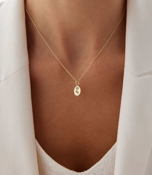Tiny Birth Flower Necklace – 18K Gold-Plated Sterling Silver Floral Pendant Necklace - Dabas Minimalist