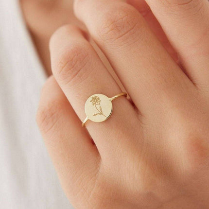 Birth Flower Ring – 18K Gold-Plated Sterling Silver Floral Jewelry - Dabas Minimalist