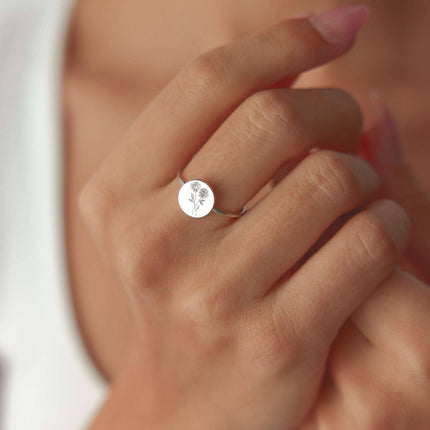 Birth Flower Ring – 18K Gold-Plated Sterling Silver Floral Jewelry - Dabas Minimalist