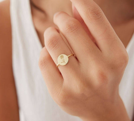 Birth Flower Ring – 18K Gold-Plated Sterling Silver Floral Jewelry - Dabas Minimalist