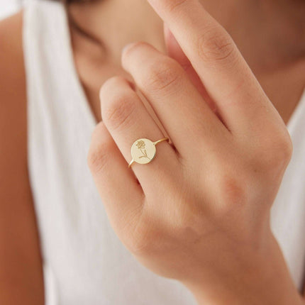 Birth Flower Ring – 18K Gold-Plated Sterling Silver Floral Jewelry - Dabas Minimalist