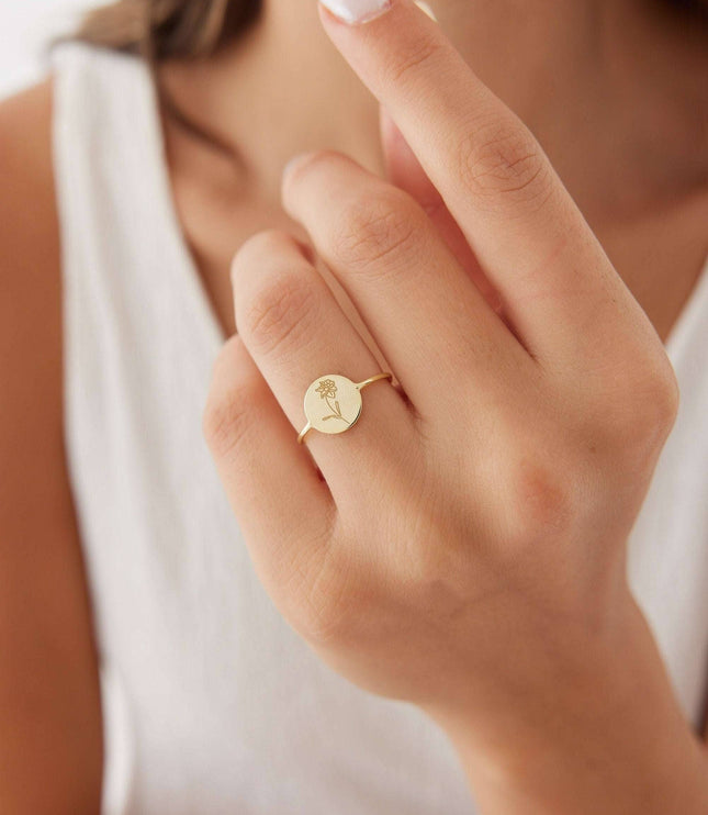 Birth Flower Ring – 18K Gold-Plated Sterling Silver Floral Jewelry - Dabas Minimalist