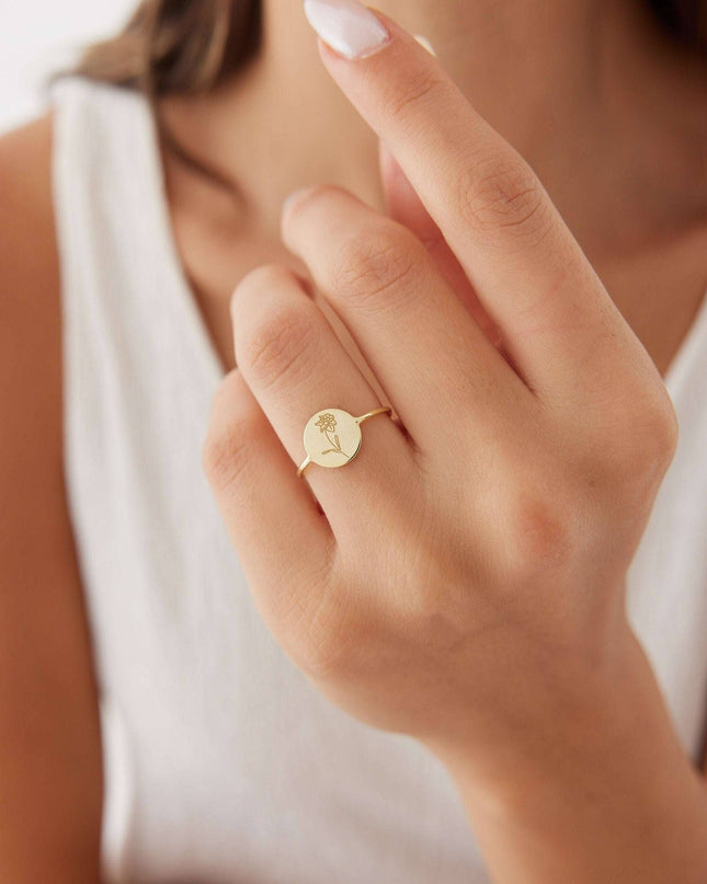 Birth Flower Ring – 18K Gold-Plated Sterling Silver Floral Jewelry - Dabas Minimalist
