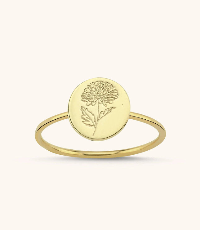 Birth Flower Ring – 18K Gold-Plated Sterling Silver Floral Jewelry - Dabas Minimalist