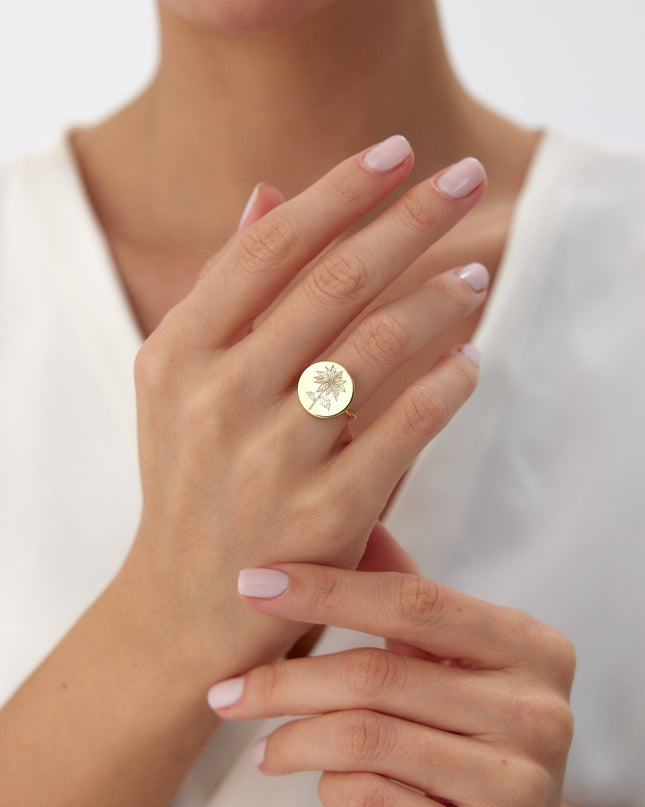 Custom Circle Birth Flower Ring - Dabas Minimalist
