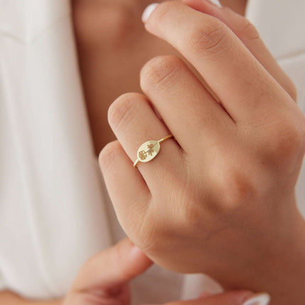 Floral Engraved Ring – 18K Gold-Plated Sterling Silver - Dabas Minimalist