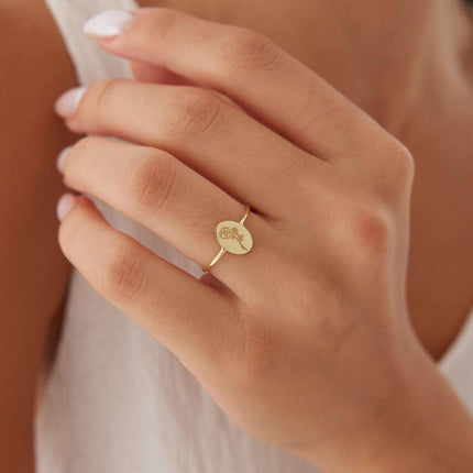 Tiny Birth Flower Ring – 18K Gold-Plated Sterling Silver Floral Jewelry - Dabas Minimalist