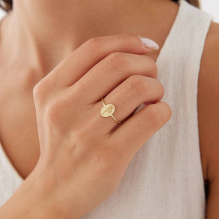 Tiny Birth Flower Ring – 18K Gold-Plated Sterling Silver Floral Jewelry - Dabas Minimalist