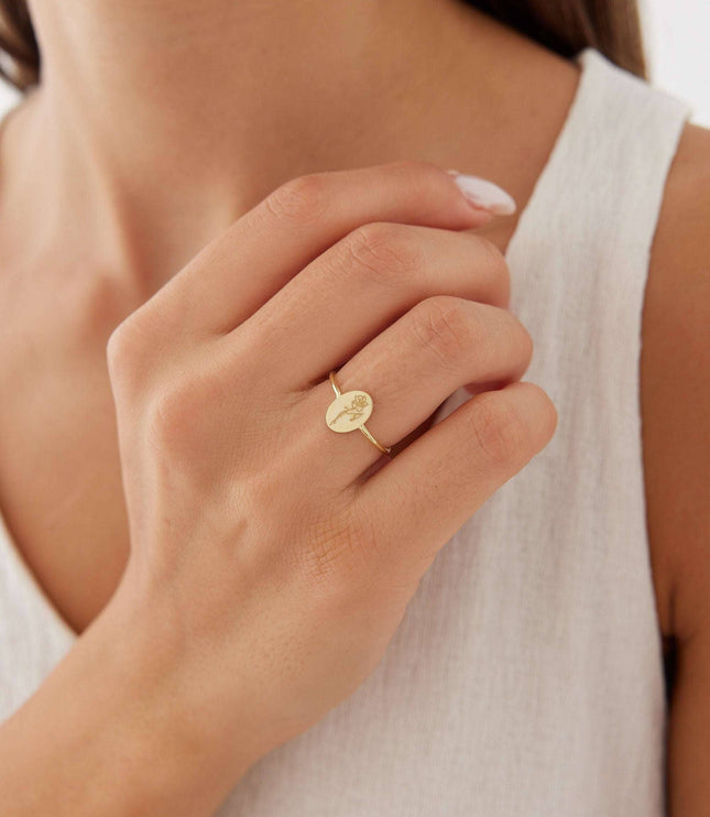 Tiny Birth Flower Ring – 18K Gold-Plated Sterling Silver Floral Jewelry - Dabas Minimalist