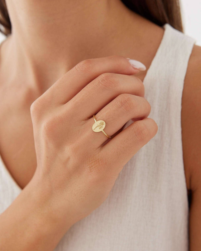 Tiny Birth Flower Ring – 18K Gold-Plated Sterling Silver Floral Jewelry - Dabas Minimalist