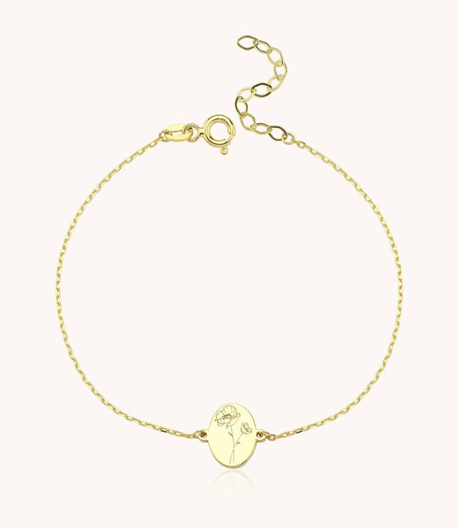 Tiny Birth Flower Bracelet – 18K Gold-Plated Custom Floral Charm Bracelet - Dabas Minimalist
