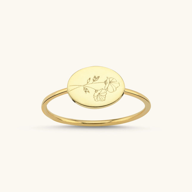 Horizontal Birth Flower Ring, 18K Gold-Plated Sterling Silver - Dabas Minimalist