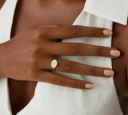 Horizontal Birth Flower Ring, 18K Gold-Plated Sterling Silver - Dabas Minimalist